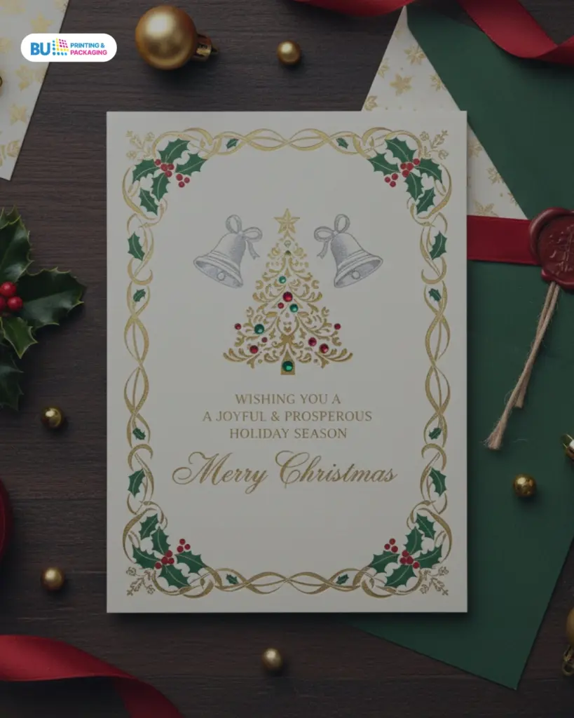 Contoh kartu ucapan natal dengan desain klasik yang elegan