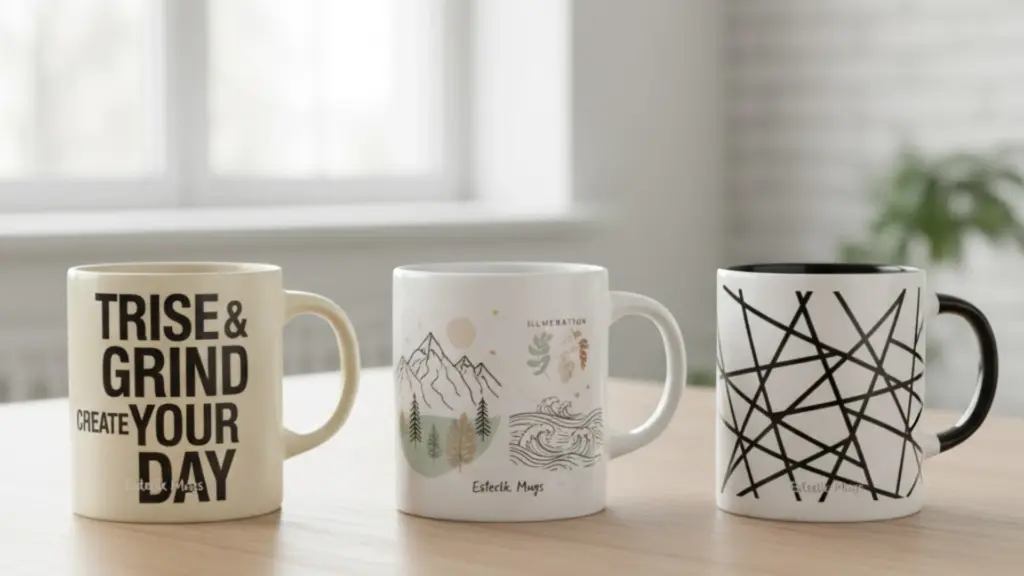 Desain Mug Tipografi, Ilustrasi Alam, dan Hitam Putih