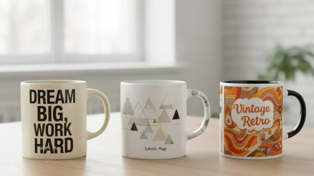 Desain Mug tema Quote, Bertama Minimalis Geometris, dan Vintage Retro