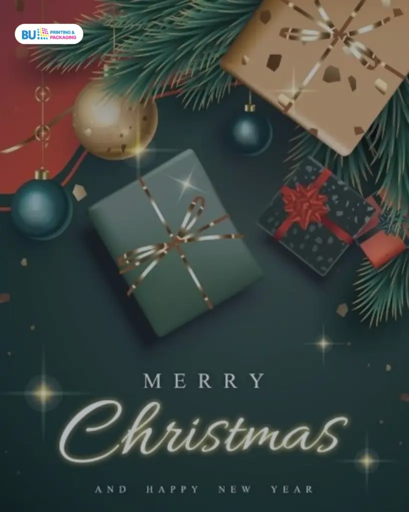 Desain kartu natal dengan gambar kado