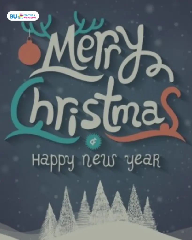 desain kartu natal dengan tipografi estetik