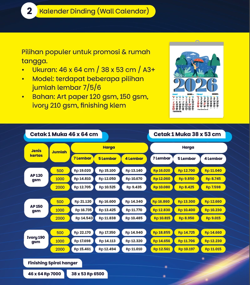 Harga Kalender Dinding BU Printing & Packaging