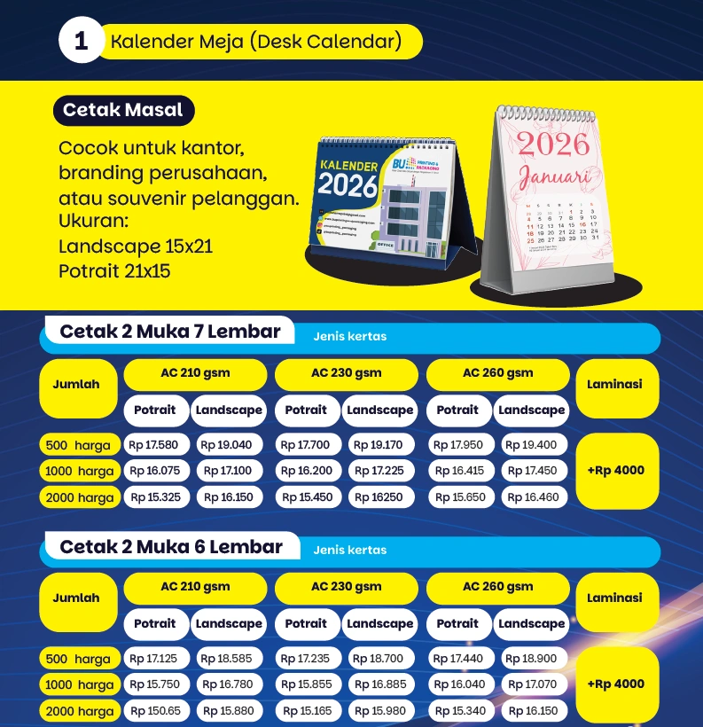 Kalender dinding dari BU Printing & Packaging