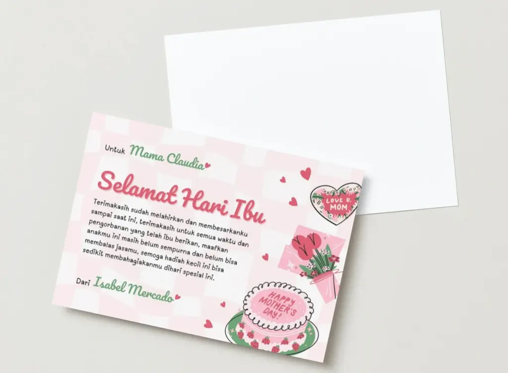 Kartu ucapan hari ibu dengna berbagai ilustriasi pendukung