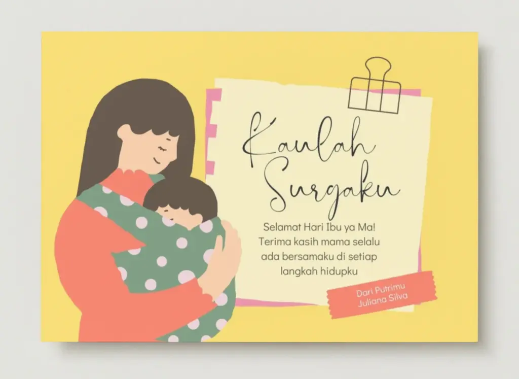 Kartu ucapan hari ibu dengan ilustrasi ibu dan anak
