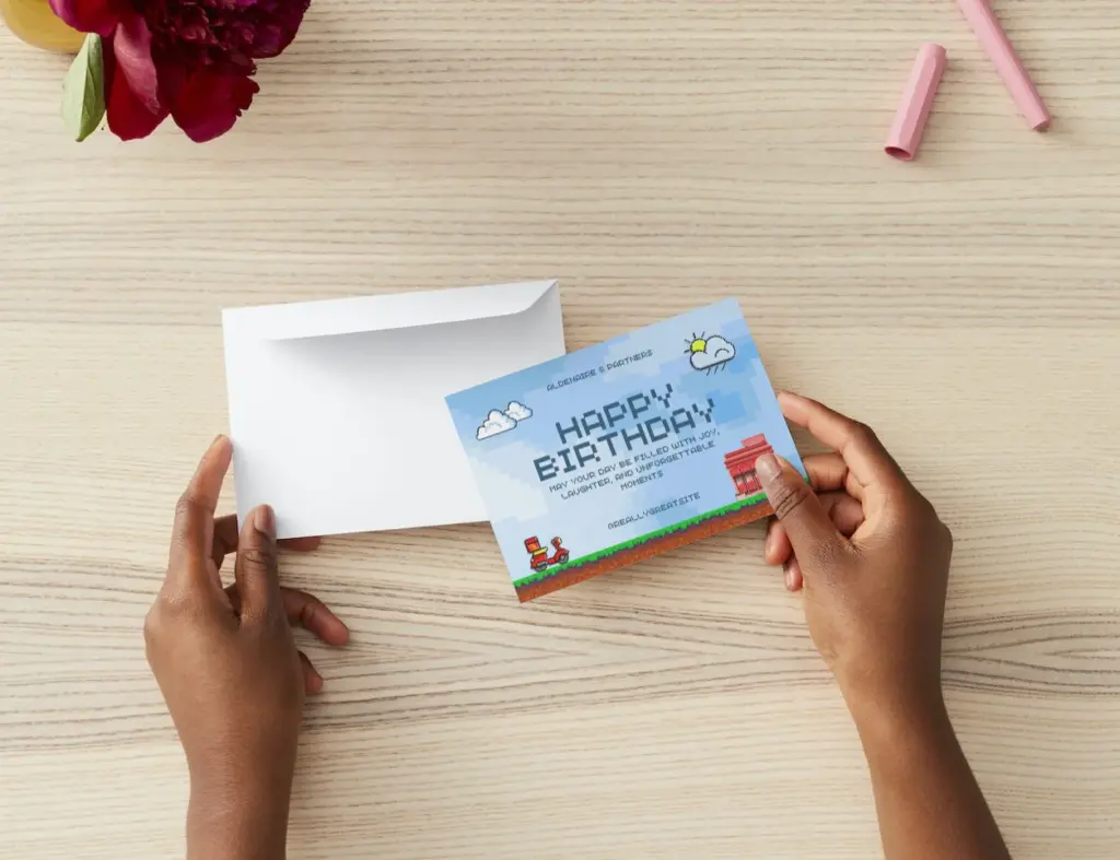 Kartu ucapan Tema Pixel Art Retro