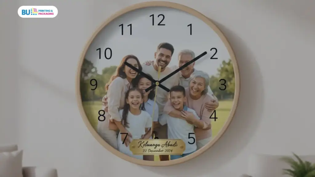 Jam dinding custom dengan foto ibu dan keluarga