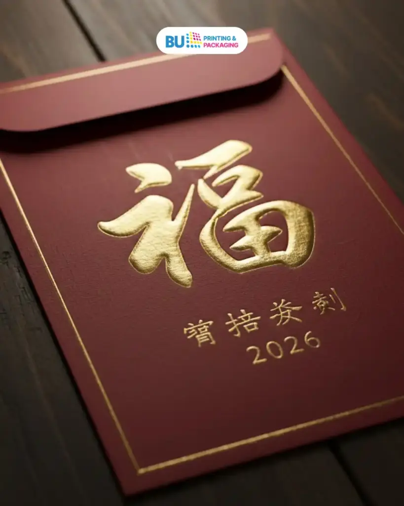 Desain Angpao dengan Tipografi Emas Emboss