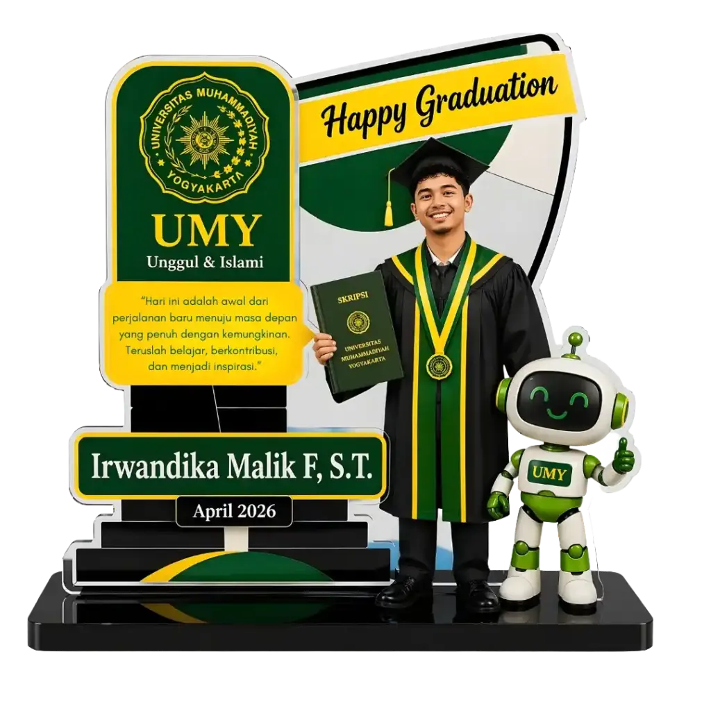 Plakat Wisuda dengan Desain Custom Bentuk Unik