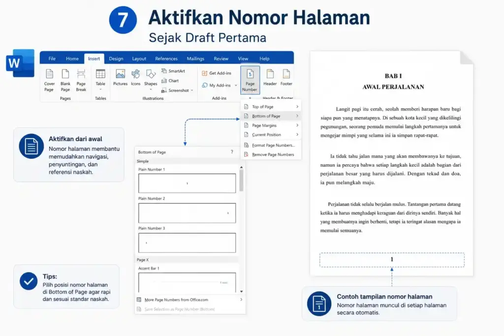 Aktifkan Nomor Halaman Sejak Draft Pertama