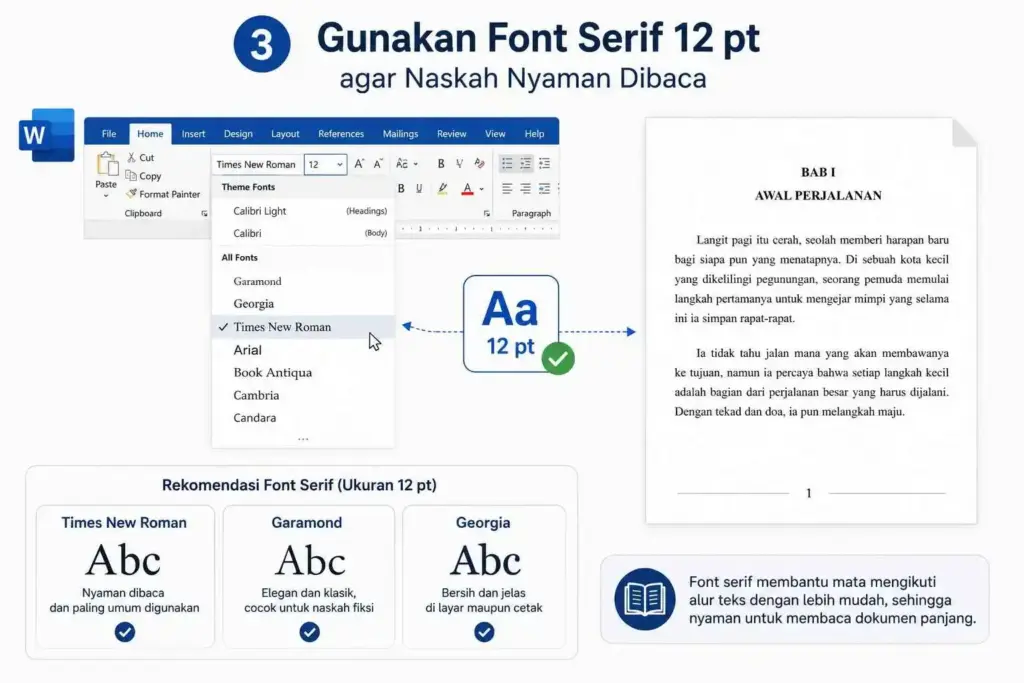 Gunakan Font Serif 12 pt agar Naskah Nyaman Dibaca