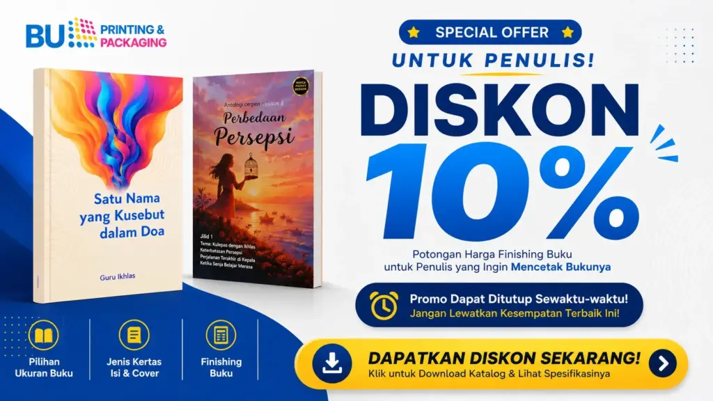 Banner Gimik Diskon Finishing Buku tanggal 14 Agustus 2026